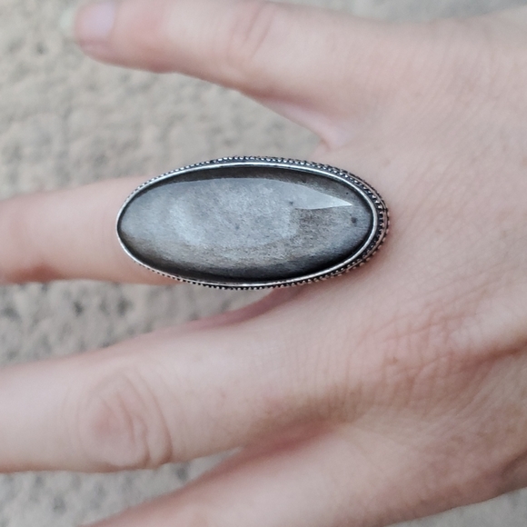 New Silver Sheen Obsidian 925 Silver Statement Ring. - Picture 3 of 13